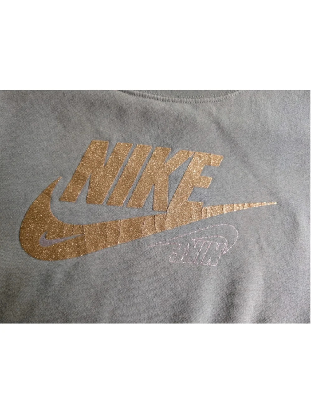 Nike Sportswear Green Womens Size S Spellout Logo Gold Glitter Fleece Sweatshirt